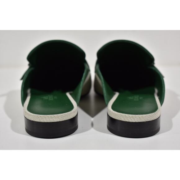 Hermes Groupie Mule Cactus Green Leather Canvas Backless Mule Slide Flat 37 - Picture 11 of 12